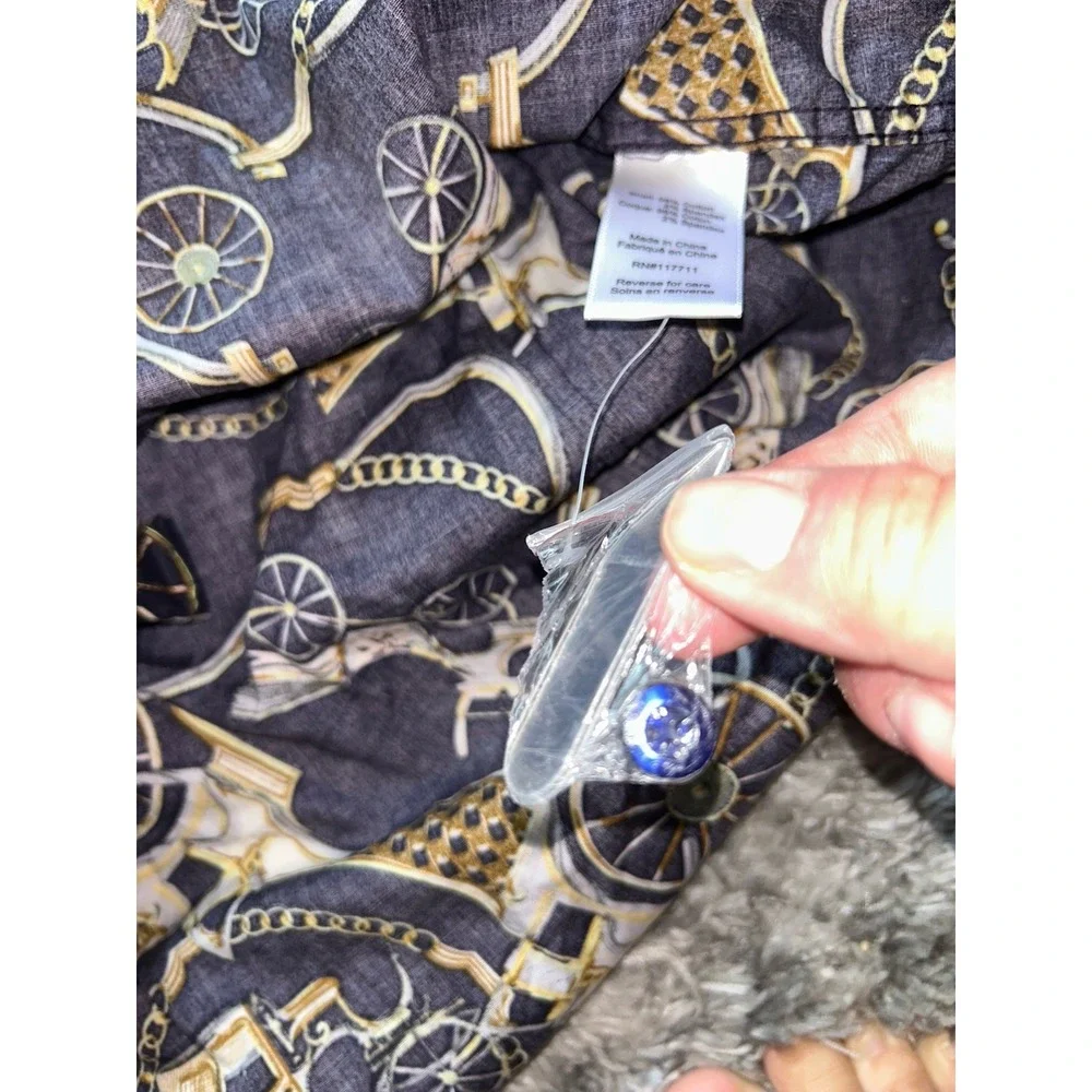 Paisley‎ Gray Mens Shirt Slim L Horse Carriage Old Money Navy Blue Gold